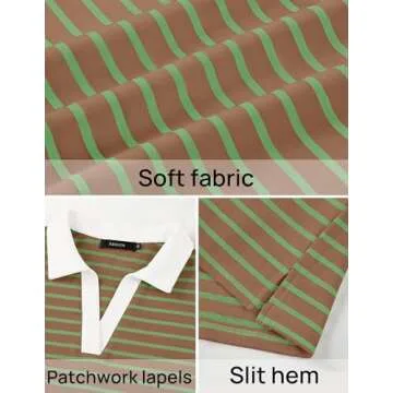 ZESICA Womens Striped Long Sleeve Tops Oversized Sweatshirt V Neck Loose Fit Tunic Tops Spring Casual Blouses,Khaki,Large