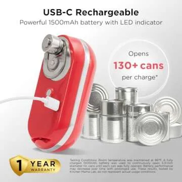Kitchen Mama Mini Plus Rechargeable Electric Can Opener: Compact Design, USB-C Charging, Hands-Free, Auto Shut-Off, Smooth Edge Cutting - Perfect for Seniors, Home, and Travel (Red)
