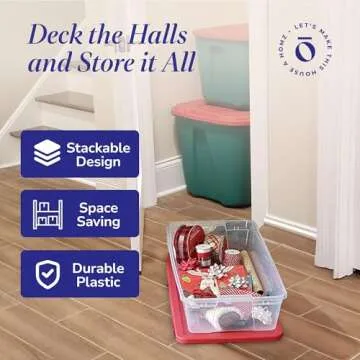 HOMZ 2 Pack Clear Plastic Under Bed Storage Container, Stackable Holiday Bins, 41 Quart