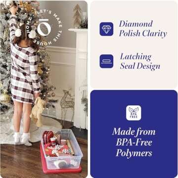 HOMZ 2 Pack Clear Plastic Under Bed Storage Container, Stackable Holiday Bins, 41 Quart