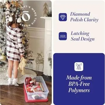 HOMZ 2 Pack Clear Plastic Under Bed Storage Container, Stackable Holiday Bins, 41 Quart