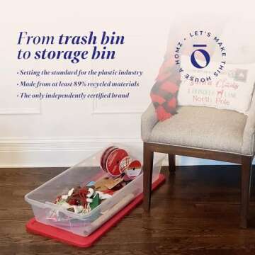 HOMZ 2 Pack Clear Plastic Under Bed Storage Container, Stackable Holiday Bins, 41 Quart