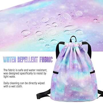 Ryushoyo Unicorn Gym Drawstring Backpack, Sports Gym Bag for Girls Kids Waterproof Swimming Beach Sackpack Birthday Christmas Gift with Water Bottle Pocket Pink