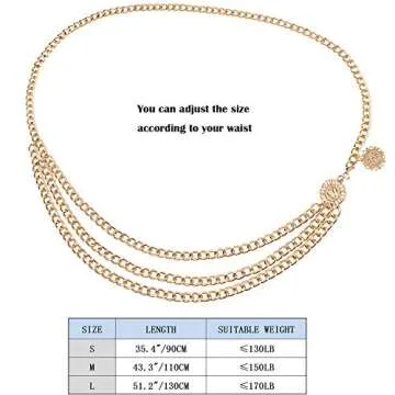 Suyi Gold Chain Belts for Women Waist Chain Belt Multilayer Body Belly Chain Plus Size 130CM Gold