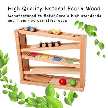 Wooden Ramp Racer. Race Track for Toddlers and 3 Wood Cars and 2 Balls,Toddler Toys for 1 2 3 Year Old Boy and Girl Gifts