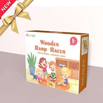 Wooden Ramp Racer. Race Track for Toddlers and 3 Wood Cars and 2 Balls,Toddler Toys for 1 2 3 Year Old Boy and Girl Gifts