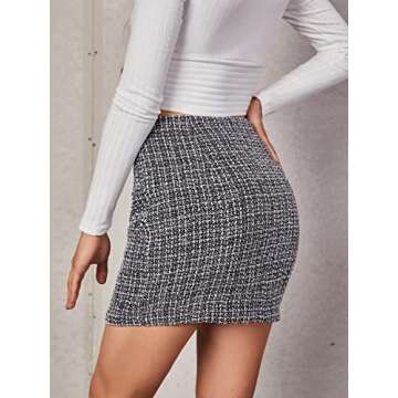 Floerns Women's Plaid High Waist Bodycon Mini Skirt Black White Multi M