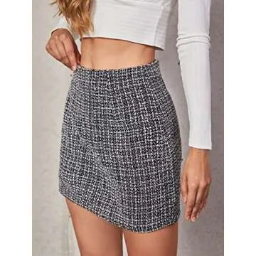 Floerns Women's Plaid High Waist Bodycon Mini Skirt Black White Multi M