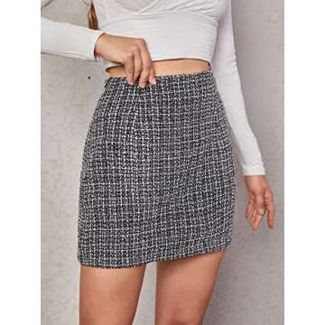 Floerns Women's Plaid High Waist Bodycon Mini Skirt Black White Multi M