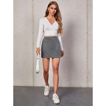 Floerns Women's Plaid High Waist Bodycon Mini Skirt Black White Multi M