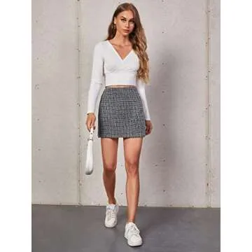 Floerns Women's Plaid High Waist Bodycon Mini Skirt Black White Multi M