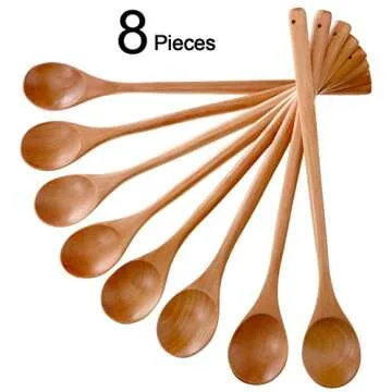 Wood Mixing Spoon Long Handle Wooden Spoons Wood Soup Spoons for Kitchen Stirring and Cooking, 13 In...