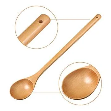 Wood Mixing Spoon Long Handle Wooden Spoons Wood Soup Spoons for Kitchen Stirring and Cooking, 13 Inches Long (8)