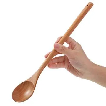 Wood Mixing Spoon Long Handle Wooden Spoons Wood Soup Spoons for Kitchen Stirring and Cooking, 13 Inches Long (8)