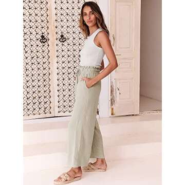 ANRABESS Women Linen Pants Casual Loose High Waist Boho Wide Leg Cropped Palazzo Beach Pants Summer Outfits 2025 Trendy Beige Large