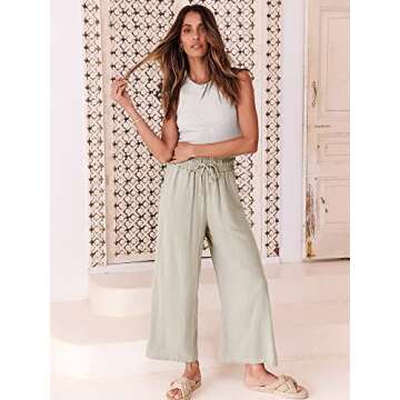 ANRABESS Women Linen Pants Casual Loose High Waist Boho Wide Leg Cropped Palazzo Beach Pants Summer Outfits 2025 Trendy Beige Large