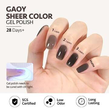 GAOY Jelly Nude Black Gel Nail Polish, 16ml Sheer Neutral Translucent Soak Off Gel Polish, UV Light Cure for Nail Art DIY, 1724 Smoked Glass