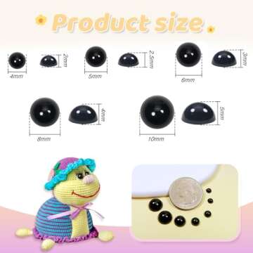 TOAOB 830pcs Round Black Plastic Doll Eyes 4mm 5mm 6mm 8mm 10mm Flatback Cabochon Button Eyeball Bea...