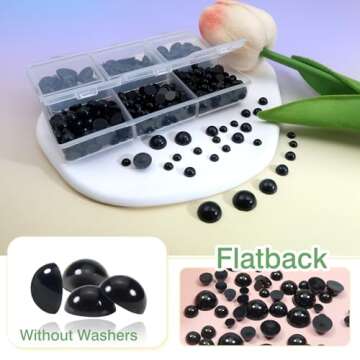 TOAOB 830pcs Round Black Plastic Doll Eyes 4mm 5mm 6mm 8mm 10mm Flatback Cabochon Button Eyeball Beads for Stuffed Animals Amigurumis Crochet Bears Crafts Making