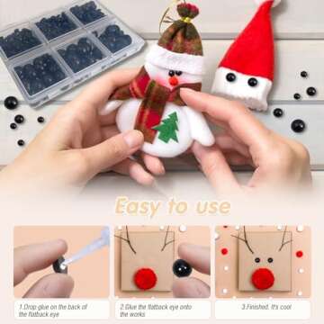 TOAOB 830pcs Round Black Plastic Doll Eyes 4mm 5mm 6mm 8mm 10mm Flatback Cabochon Button Eyeball Beads for Stuffed Animals Amigurumis Crochet Bears Crafts Making