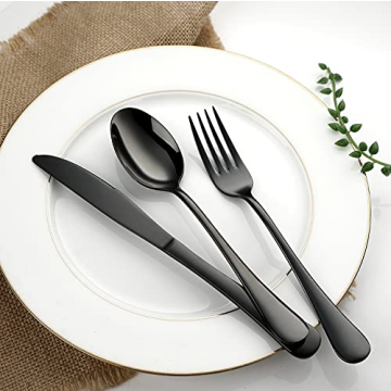 30-Piece Black Stainless Steel Flatware Set Elegant Dining