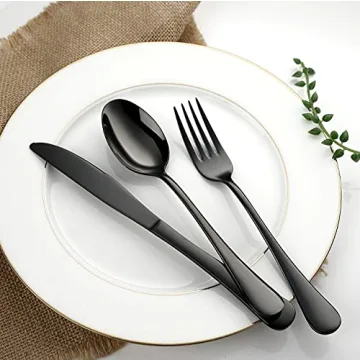 30-Piece Black Stainless Steel Flatware Set Elegant Dining