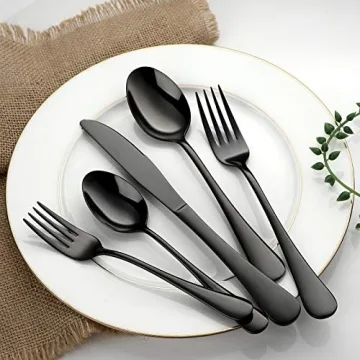 30-Piece Black Stainless Steel Flatware Set Elegant Dining
