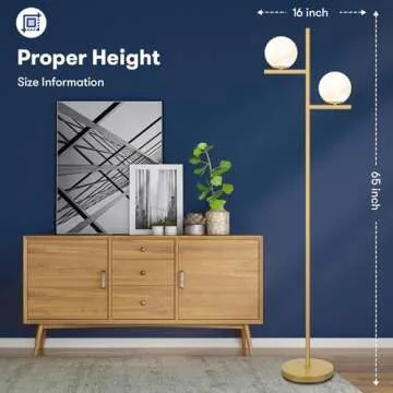 Mid Century Floor Lamp - 2 Globe Modern Standing Lamp with Foot Pedal, Frosted Glass Stand Up Lights for Living Room, Bedroom, Office, Contemporary LED Antique Brass|Gold Tall Pole Light Indoor