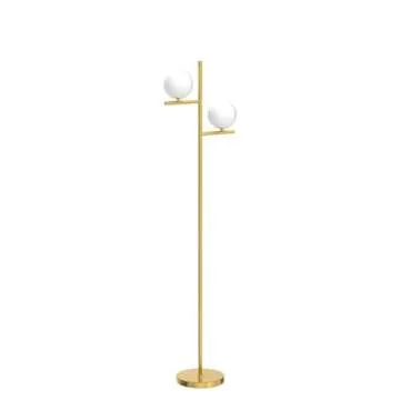 Mid Century Floor Lamp - 2 Globe Modern Standing Lamp with Foot Pedal, Frosted Glass Stand Up Lights for Living Room, Bedroom, Office, Contemporary LED Antique Brass|Gold Tall Pole Light Indoor