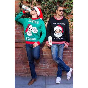 Tipsy Elves Men's Ugly Christmas Sweaters - Funny Christmas Sweaters for Men - Fun Holiday Pullovers - Men's Hilarious Green Santa's Coming Ugly Christmas Sweater Size XX-Large