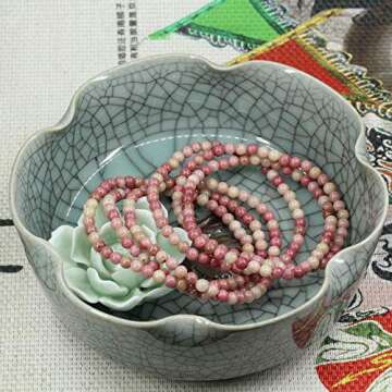 Keleny Natural 4mm Pink Rhodonite Round Beads Gemstones Rock Crystal Stretch Bracelet 7 Inch Unisex