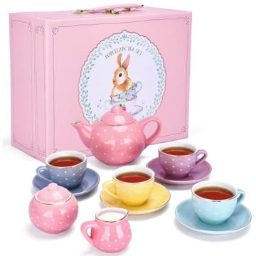 Jewelkeeper 13 pcs Kids Porcelain Tea Set for Tea Time