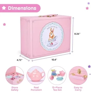 Jewelkeeper 13 pcs Kids Porcelain Tea Set for Tea Time