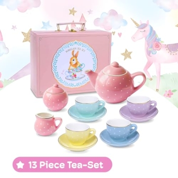 Jewelkeeper 13 pcs Kids Porcelain Tea Set for Tea Time