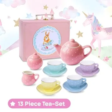 Jewelkeeper 13 pcs Kids Porcelain Tea Set for Tea Time