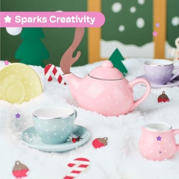 Jewelkeeper 13 pcs Kids Porcelain Tea Set for Tea Time