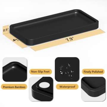Weenson Vanity Tray, Bathroom Tray for Makeup, Perfume, Jewelry Soap Dispenser, Decorative Tray for Candle, Keys, Small Black Tray for Counter Bamboo Catchall Tray, Kitchen Tray 7.9"L x 4"W x 0.79"H