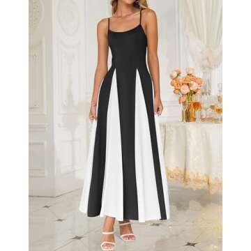 ZESICA Women's Spaghetti Strap Maxi Dress 2025 Summer Sleeveless Color Block A Line Flowy Party Dres...