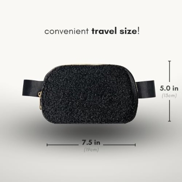 Boutique Fleece Belt Bag | Sherpa Crossbody Bag Fanny Pack for Women Fashionable | Everywhere Waist Pack | Small Fashion Travel Chest Bag (Small Strap Length, Black Fleece)