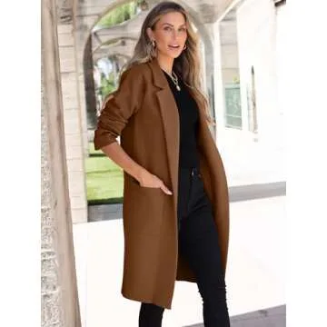 ANRABESS Women Cardigan Sweater Jackets Open Front Thick Knit Oversized Blazer Coatigan 2024 Fall Winter Long Coats Outwear CaramelLarge