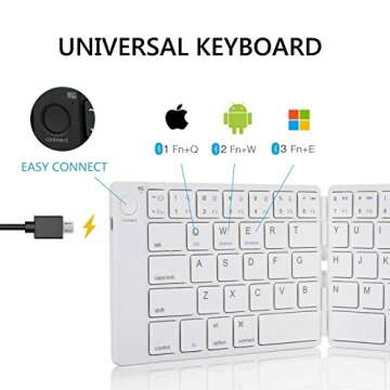 Joyzy Foldable Bluetooth Folding Keyboard Full Size Pocket Wireless Keyboard for iOS Phone Android Smartphone Tablet Windows Laptop (White)