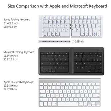 Joyzy Foldable Bluetooth Folding Keyboard Full Size Pocket Wireless Keyboard for iOS Phone Android Smartphone Tablet Windows Laptop (White)