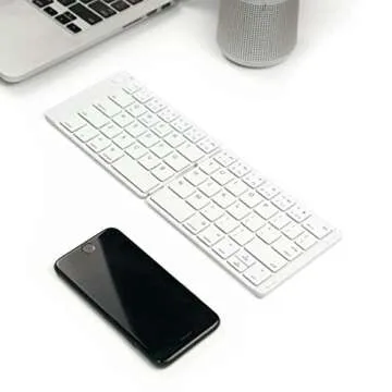 Joyzy Foldable Bluetooth Folding Keyboard Full Size Pocket Wireless Keyboard for iOS Phone Android Smartphone Tablet Windows Laptop (White)