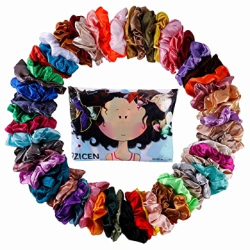 ZZICEN Satin Scrunchies – Stylish Silk Hair Ties in 50 Colors For Women & Girls