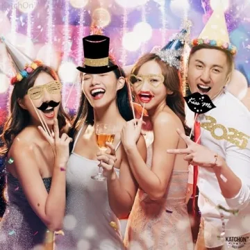 KatchOn, Glitter New Years Photo Booth Props 2025 - Pack of 32 | New Years Eve Photo Booth Props 2025, Happy New Years Decorations 2025 | New Years Photo Props 2025, New Years Eve Party Supplies 2025