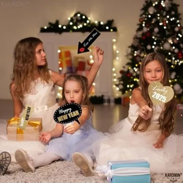 KatchOn, Glitter New Years Photo Booth Props 2025 - Pack of 32 | New Years Eve Photo Booth Props 2025, Happy New Years Decorations 2025 | New Years Photo Props 2025, New Years Eve Party Supplies 2025