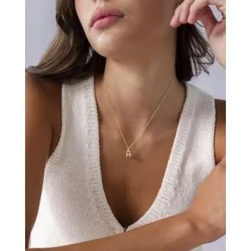 PAVOI 14K Yellow Gold Plated Dainty Chunky Bubble Initial Letter Pendant Necklace for Women | Alphabet Letter Necklace | Letter A