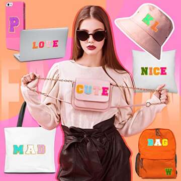 104 Pcs Chenille Letter Patches Self Adhesive Letters Rainbow Self Adhesive Chenille Embroidered Clo...