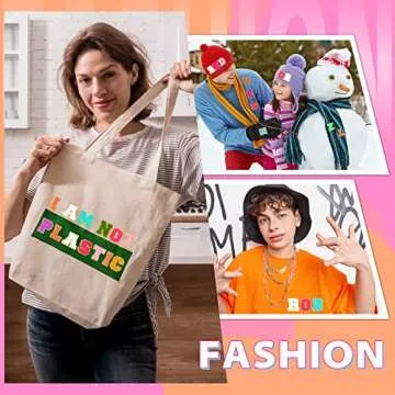 104 Pcs Chenille Letter Patches Self Adhesive Letters Rainbow Self Adhesive Chenille Embroidered Cloth Sticker Assorted-Color Smile Patches for Jeans Embroidered Applique