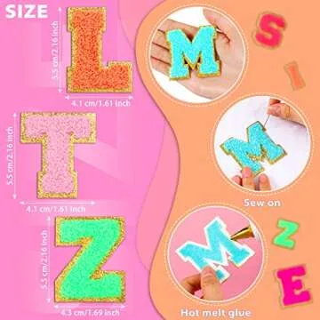 104 Pcs Chenille Letter Patches Self Adhesive Letters Rainbow Self Adhesive Chenille Embroidered Cloth Sticker Assorted-Color Smile Patches for Jeans Embroidered Applique